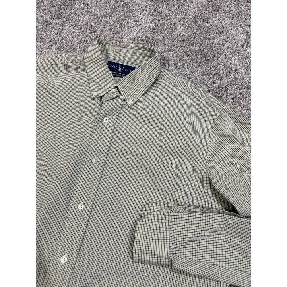 Ralph Lauren Mens Plaid Button‎ Down Shirt Light Tan Plaid Front Pocket Shirt L
